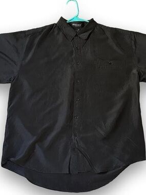 Montage black lightweight silk classy formal short-sleeve button-up